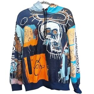 Jean Michel Basquiat Members Only Hoodie Sweatshirt Blue Skull Art Graphic M NWT